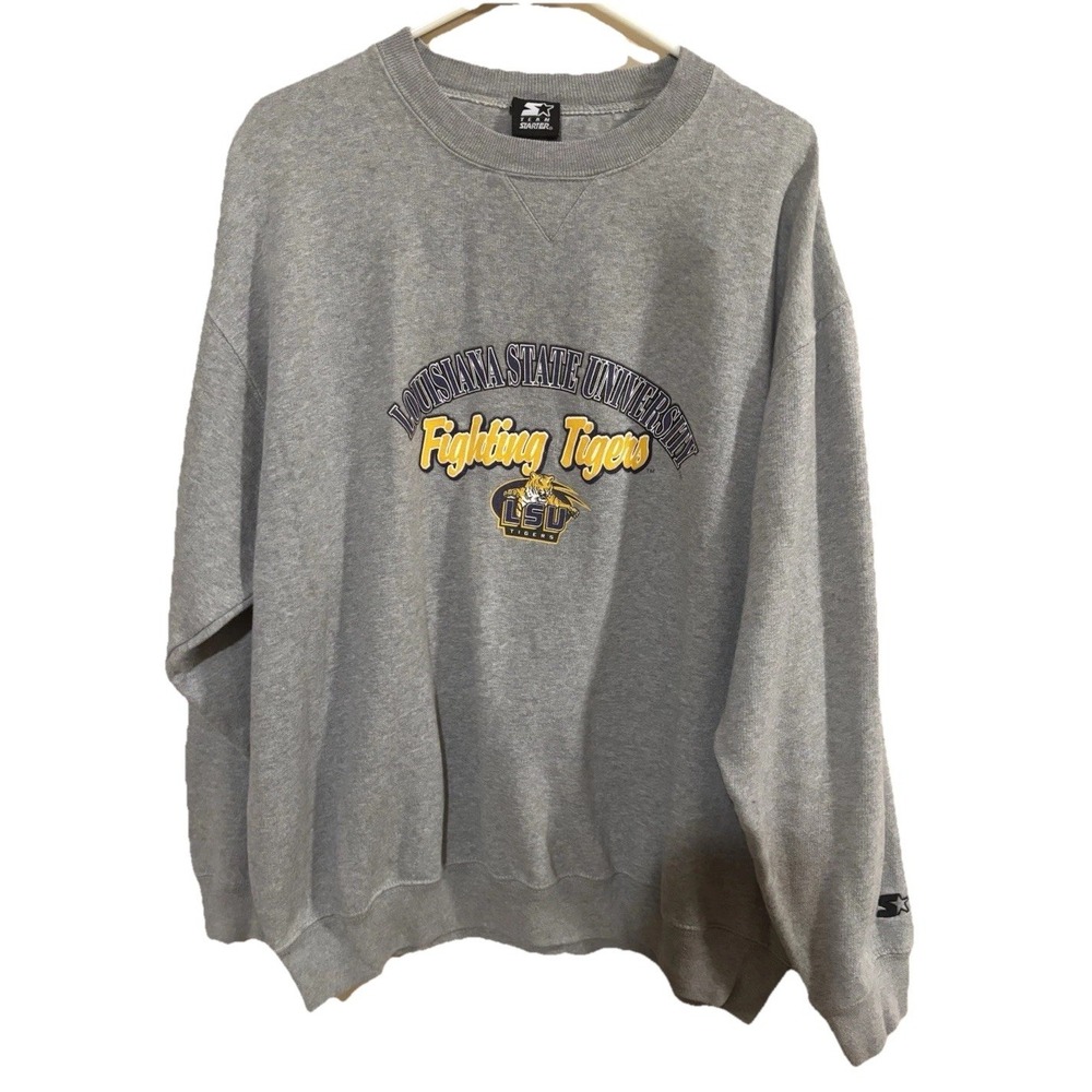 Vintage Starter LSU Tigers 90's‎ Long Sleeve Grey Pullover Sweater Size XL